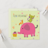 kaart verjaardag olifantje poes en cupcake カード (正面/裏面インサイチュ)
