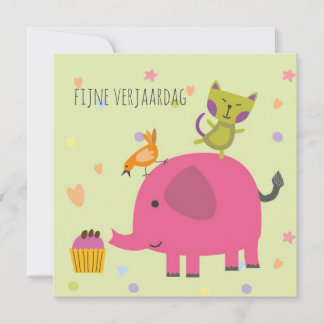kaart verjaardag olifantje poes en cupcake カード