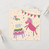  kaart verjaardag paardje met taart カード (正面/裏面インサイチュ)