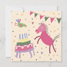 kaart verjaardag paardje met taart カード