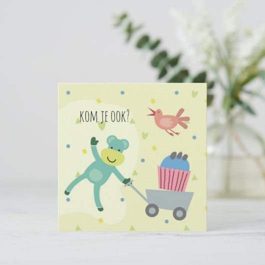 kaart verjaardag uitnodiging aapje cupcake カード (スタンド正面)