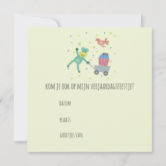 kaart verjaardag uitnodiging aapje cupcake カード (裏面)