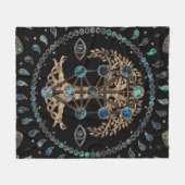 Kabbalah生命の木アワビと金ゴールド フリースブランケット (正面(横))