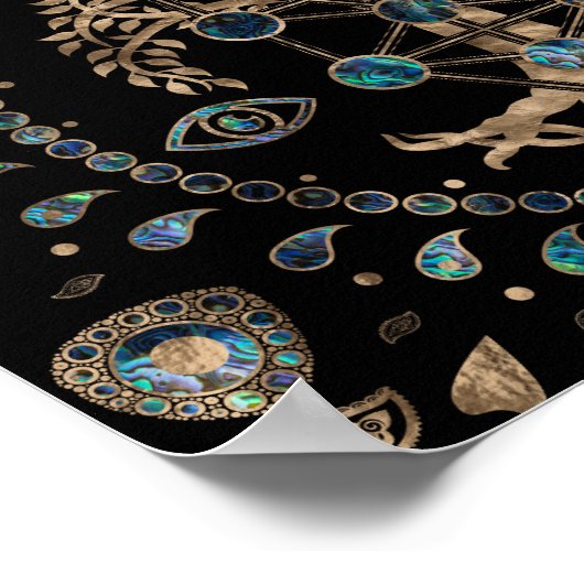 Kabbalah生命の木アワビと金ゴールド ポスター (角)