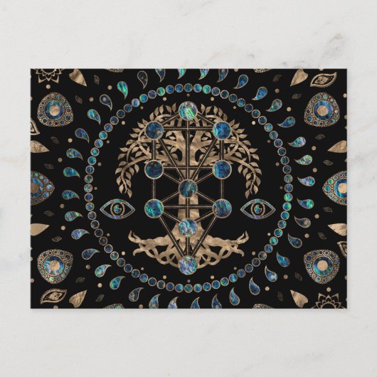 Kabbalah生命の木アワビと金ゴールド ポストカード (正面)