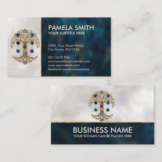 Kabbalah生命の木アワビと金ゴールド 名刺 (正面/裏面)