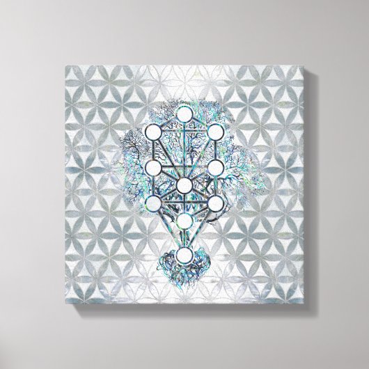 Kabbalah生命の木アワビの貝殻と真珠 キャンバスプリント (正面)