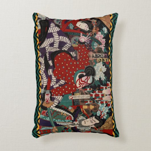 Kabukiの武士の戦士Woodblock アクセントクッション (正面(垂直))
