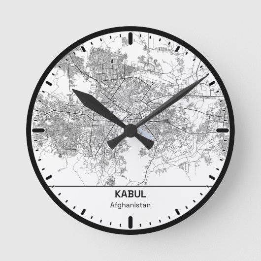 Kabul Clock City Line Art ラウンド壁時計 (正面)