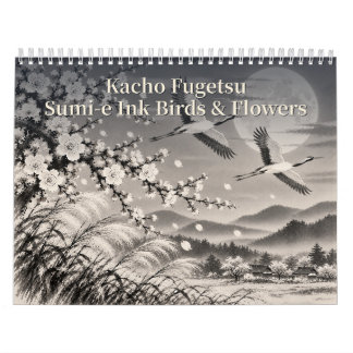 Kacho Fugetsu Sumi-e Ink Birds & Flowers カレンダー