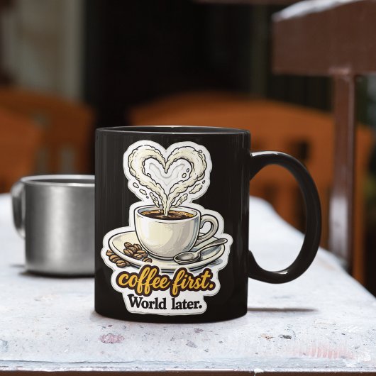 Kaffee zuerst Herz-Design マグカップ