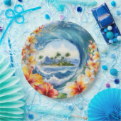 Kai Aloha Hibiscus Watercolor Wave  ペーパープレート (パーティー)