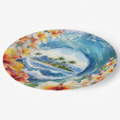 Kai Aloha Hibiscus Watercolor Wave  ペーパープレート (アングル)