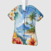 Kai Aloha Hibiscus Watercolor Wave Aloha Shirt オーナメント (正面)
