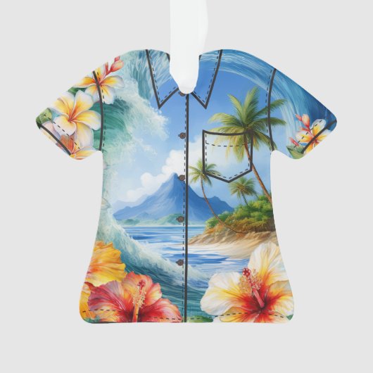 Kai Aloha Hibiscus Watercolor Wave Aloha Shirt オーナメント (正面)
