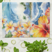 Kai Aloha Hibiscus Watercolor Wave Reversible キッチンタオル (折り畳み)