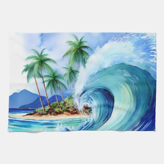 Kai Aloha Island Watercolor Wave キッチンタオル (横)