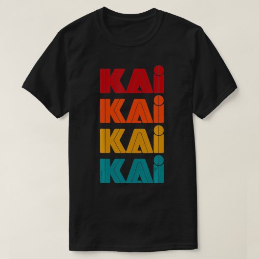 Kai Name、レトロ与え名インラインカラフルフォント Tシャツ (デザイン正面)