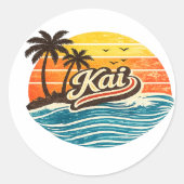 Kai Retro Sunset Name Design ラウンドシール (正面)