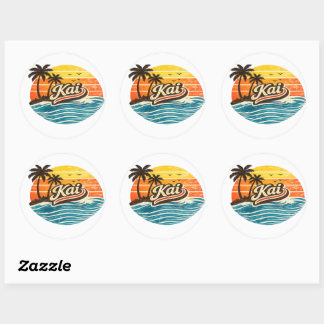 Kai Retro Sunset Name Design ラウンドシール