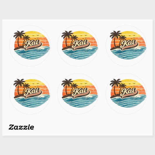 Kai Retro Sunset Name Design ラウンドシール (シート)