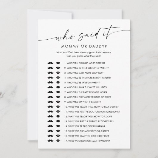 KAIA誰が言ったママのパパベビーゲームカード 招待状 (正面)