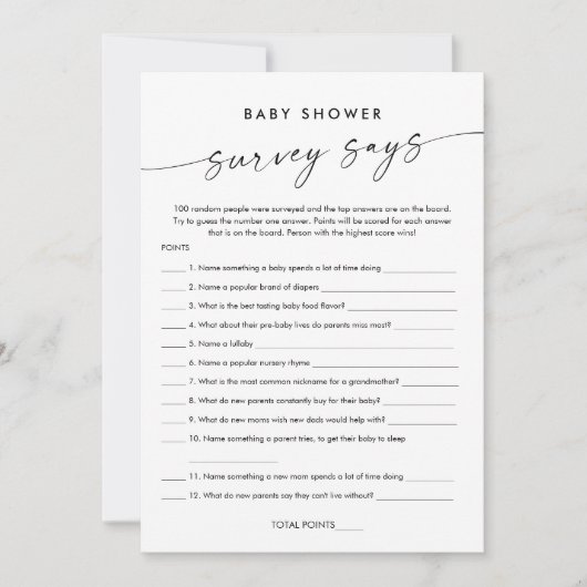 KAIA Baby Shower Surveyがゲームカードと発表 招待状 (正面)