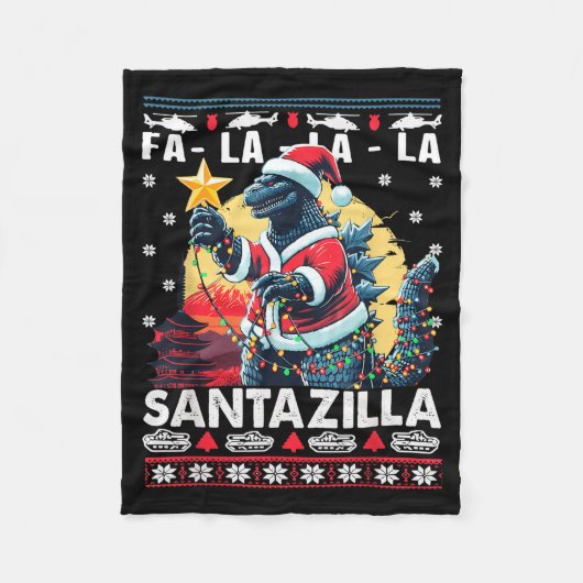 Kaiju Christmas Santazilla Japanese Monster Dinosa フリースブランケット (正面)