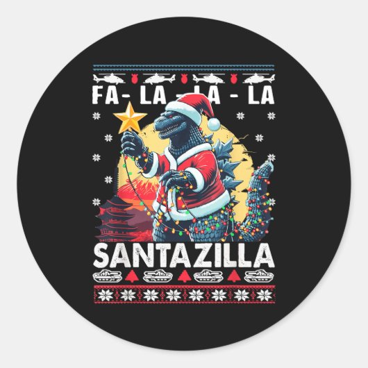 Kaiju Christmas Santazilla Japanese Monster Dinosa ラウンドシール (正面)