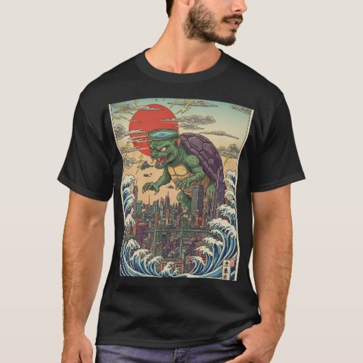 Kaiju Turtle Over Tokyo Sunset Tシャツ (正面)