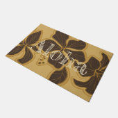 Kailuaのハイビスカスのハワイの花柄のアロハ金ゴールド ドアマット (アングル)