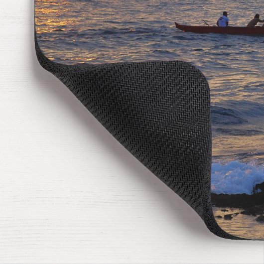 Kailua Konaの舷外浮材付きのカヌーの日没のマウスパッド マウスパッド (コーナー)