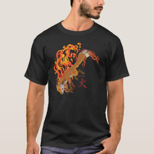 Kaiusキツネ、火の人の暗いTシャツの保護者 Tシャツ