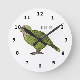 Kakapo bird cartoon illustration ラウンド壁時計