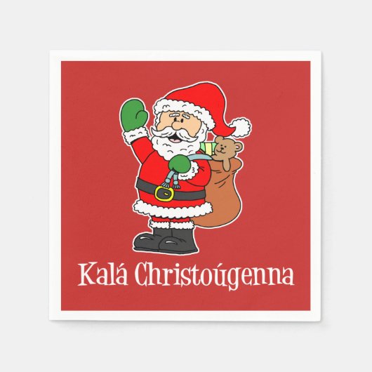 Kala Christougennaギリシャのクリスマスサンタ（赤） スタンダードカクテルナプキン (正面)