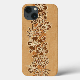 Kalaheoのハワイのハイビスカスの樹皮布のフェイクなKoa木 iPhone 13ケース