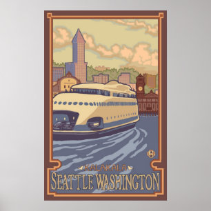 Kalakala Ferry Seattle, WA Vintage Travel Poster ポスター