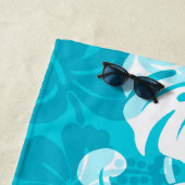 Kalakauaのボーダーハワイのハイビスカス-ターコイズ ビーチタオル (インサイチュ)