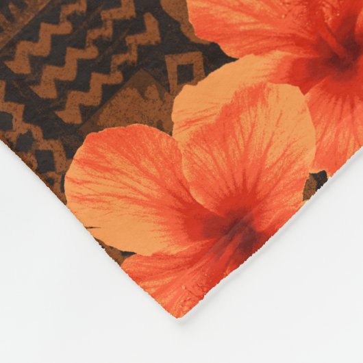 Kalalauの樹皮布の熱帯ハワイのハイビスカス フリースブランケット (角)