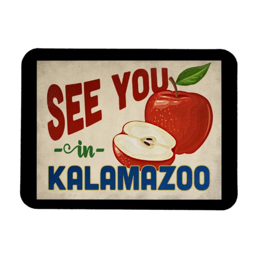 Kalamazoo Michigan Apple – ヴィンテージトラベル マグネット (横)