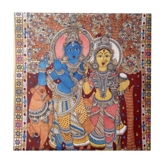 KALAMKARI RADHA KRISHNAの絵画 タイル (正面)