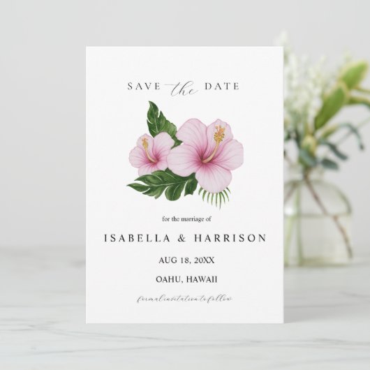 KALANI | Hibiscus Save the Date Template 招待状 (スタンド正面)