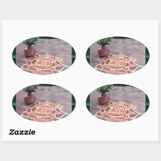 Kalasのつぼのかぎ十字のrangoliのインドの結婚式の記号 楕円形シール (シート)