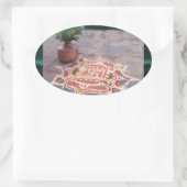 Kalasのつぼのかぎ十字のrangoliのインドの結婚式の記号 楕円形シール (バッグ)