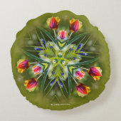 Kaledospective二色の紫と金ゴールドチューリップ ラウンドクッション (裏面)