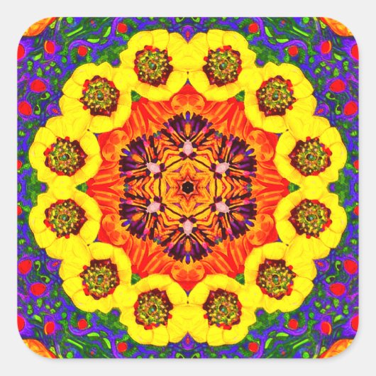 Kaléidoscope de fleurs dorées スクエアシール (正面)