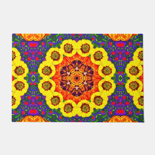 Kaléidoscope de fleurs dorées ドアマット (正面)