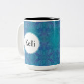 Kaleidoscopic Blues抽象芸術アートとYour Name ツートーンマグカップ (正面左)