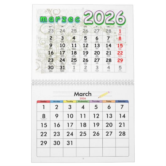 Kalendarz 2026 カレンダー (3月 2026)