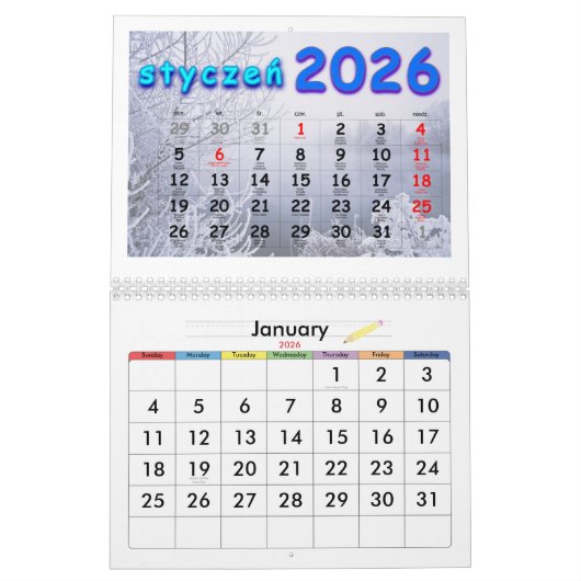 Kalendarz 2026 カレンダー (1月 2026)